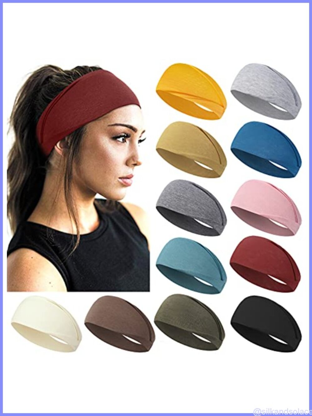 12 Pack Elastic Wide Headbands Non-Slip Workout Yoga Sweat Wraps